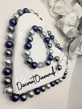 12 mm Three Color Blue Silver Grey 4 Piece Set South Sea Shell Pearls 925 Clasps